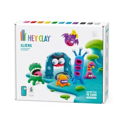 Abbildung von Hey Clay Aliens Set bunte Modellier Kinder lufttrockenes Ton 15 Dosen und Modellierwerkzeuge mit lustiger interaktiver Anleitung