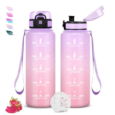 Abbildung von Trinkflasche 1.5l, Wasserflasche Sport, Erwachsene, Auslaufsicher, mit Zeitmarkierung und Filter, Leicht zu Reinigen, für Fitness, Fahhrad, Büro, Camping, Running, Gym