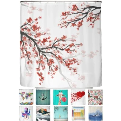 Abbildung von arteneur® Kirschblüte Anti Schimmel Duschvorhang 180x200 Öko Tex Standard 100 Beschwerter Saum, Blickdicht, Wasserdicht, Waschbar, 12 Ringe