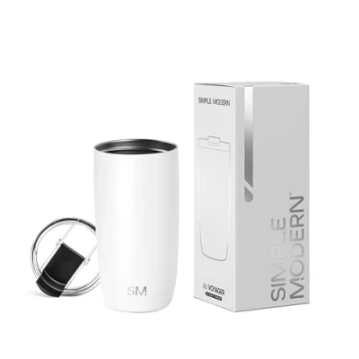 Abbildung von Simple Modern Thermobecher Kaffeebecher to go mit Klappdeckel Isolierter Edelstahl Geschenke für Frauen und Männer Voyager 470ml Winter White