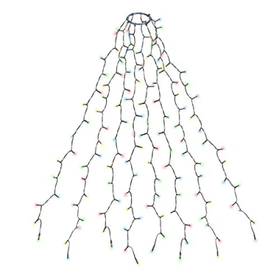 Abbildung von SALCAR 1,5m Weihnachtsbaum Lichterkette mit Ring und 8 Girlanden, 200er LED Christbaumbeleuchtung für 90cm bis 150cm Tannenbaum, Bunt