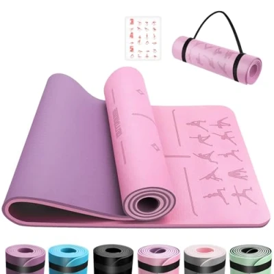 Abbildung von OUTDOUSE Yoga Matte, TPE 6mm Dicke Hautfreundliche Yogamatte Rutschfest Gymnastikmatte Pilates Gymnastik Meditation Stretching mit Trageriemen&amp;Tasche Home Workout Sportmatte 183x61cm