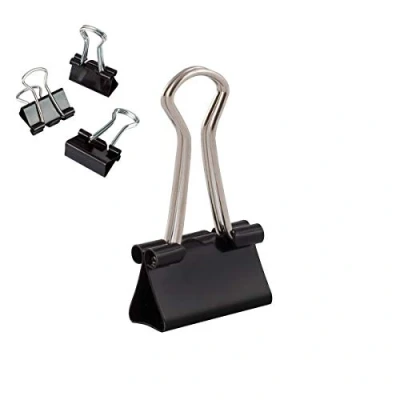 Abbildung von D.RECT Metal Foldbackklammern Foldback Klammern Verpackung 12 Stück x Pack(144 Klammern) 19mm Vielzweckklammern, Metall Binder Clips für: Notizen, Briefpapier Büroklammern Gross, Schwarz