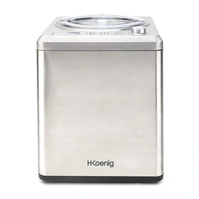 Abbildung von H.Koenig Professionelle Eismaschine HF340 Elektrisch, 2L, 180W Schnelle Zubereitung von Eis, Gelato, Sorbet, Frozen Joghurt &amp; Milchshakes Kühlfunktion Edelstahl