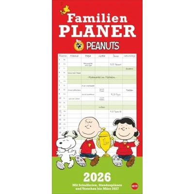 Abbildung von Peanuts Familienplaner 2026: Kalender für Familien mit 5 Spalten. Humorvoll illustrierter Wandkalender Snoopy, Charlie Brown und Co. (Familienplaner Heye)