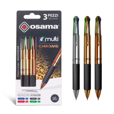 Abbildung von Osama 4 Multi Set Druckkugelschreiber Farben 3 Stück Kugelschreiber 0,1 mm mit schwarzer, blauer, roter und grüner Tinte Ideal für Schreib Schulbedarf, Universität, Büro, Verchromter