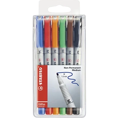 Abbildung von Folienstift STABILO OHPen universal wasserlöslich medium 6er Pack mit 6 verschiedenen Farben