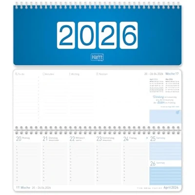 Abbildung von Häfft® Wochen Tischkalender 2026 quer &quot;Königsblau&quot; 1 Woche 2 Seiten, Schreibtisch Kalender mit Sprüchen, Wochenkalender 29,7 x 11,6 cm nachhaltig &amp; klimafreundlich