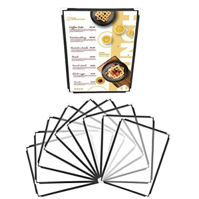 Abbildung von Belle Vous Doppelt Faltbare A5 Menükartenhalter (10 Stk) Speisekartenmappe Einzelseite Doppelansicht Schwarz Speisekarten Faltmappe mit Eckenschutz für Restaurant, Bar, Cafe, Menü, Weinkarte