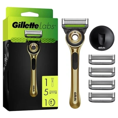 Abbildung von Gillette Labs, Rasierer mit Reinigungs Element Champion Gold Edition, 1 Handstück, 1, Wandhalterung, Reise Etui