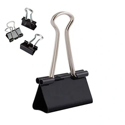 Abbildung von D.RECT Metal Foldbackklammern Foldback Klammern Verpackung 12 Stück 32mm Vielzweckklammern, Metall Binder Clips für: Notizen, Briefpapier Büroklammern Gross, Schwarz