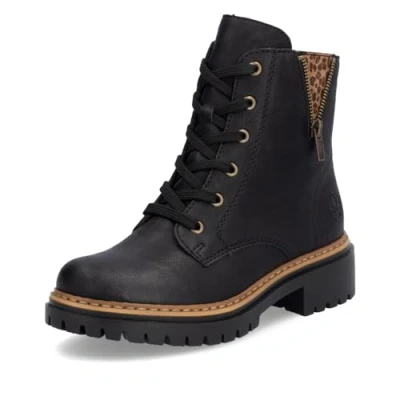 Abbildung von Rieker Damen Schnürstiefeletten 72617, Frauen Stiefeletten,halbstiefel,Kurzstiefel,uebergangsschuhe,uebergangsstiefel,schwarz (00),39 EU / 6 UK