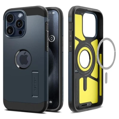 Abbildung von Spigen Hülle für iPhone 15 Pro Max Tough Armor MagFit Kompatibel mit MagSafe Metal Slate