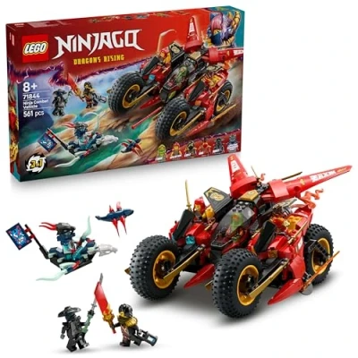 Abbildung von LEGO NINJAGO Ninja Actionflitzer 3 in 1 Spielzeug mit 2 Bikes, Jet und 6 Minifiguren, einschließlich Kai Frak Aufstieg der Drachen Geschenk für Jungen ab 8 Jahren 71844