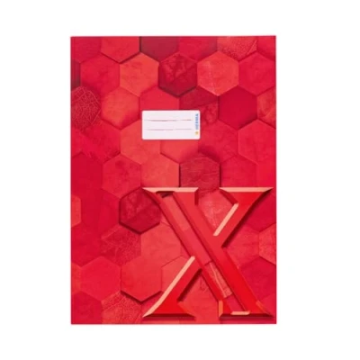 Abbildung von HERMA 20083 Heftumschlag A4 Karton Rot, 10 Stück, veredelte Hefthülle mit Beschriftungsfeld aus stabilem &amp; extra starkem Papier, Heftschoner Hexagon Muster Motiv für Schulhefte, farbig