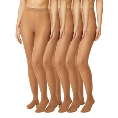 Abbildung von FM London (5er Pack) Strumpfhose für Damen Bequeme Damenstrumpfhose mit Stretch Fit Design 40 Denier Black Tights, Nude Tights &amp; Navy robuster Konstruktion