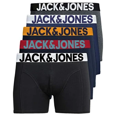 Abbildung von JACK &amp; JONES Herren Unterhosen 5er Set Pack Männer Boxershorts Weiss schwarz blau grau Trunks 12204864 (M, Mix 8)