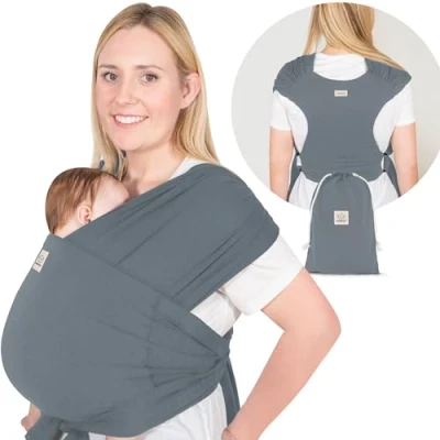 Abbildung von KeaBabies Tragetuch Baby Neugeboren D Lite Elastisches Neugeborene, Einfach Anzuziehen Babytrage Neugeborene Ab Geburt, Ring Trage Babytragetuch Ohne Binden (Midnight Gray)