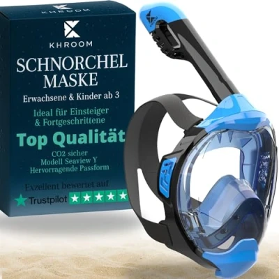 Abbildung von Khroom Schnorchelmaske für Erwachsene und Kinder Seaview Y CO2 sicher Vollmaske zum Schnorcheln Schnorchelset Alternative Vollgesichtsmaske Schnorchelausrüstung (L/XL Türkis)