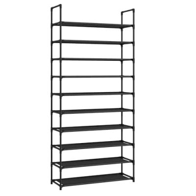 Abbildung von SONGMICS Schuhregal, 10 Ebenen, Schuhablage, Schuhaufbewahrung, schmal, 28 x 83 173 cm, Metallgestell, Ablagen aus Vliesstoff, für Flur, Schlafzimmer, schwarz LSH110BH01