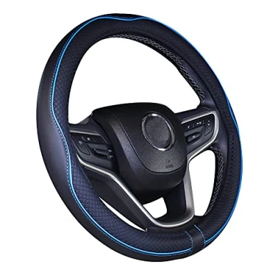 Abbildung von Istn Mikrofaser Leder Auto Lenkradbezug 15 Zoll (schwarz Blau)