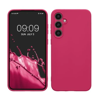 Abbildung von kwmobile Hülle kompatibel mit Samsung Galaxy S23 FE weiches TPU Silikon Case Cover geeignet für kabelloses Laden Neon Pink