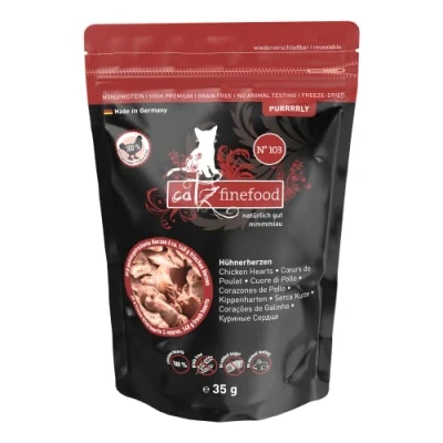 Abbildung von Catz finefood Purrrrly No. 103 Hühnerherzen, gefriergetrockneter Katzensnack/ Katzenleckerli, 6er Pack (6 x 35 g)