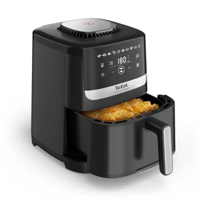 Abbildung von Tefal Easy Fry Silence Heißluftfritteuse, bis zu 99% weniger Fett, Silent Technologie, 5 Liter, inkl. antihaftbeschichtetes Grillrost, von 40C 220C, spülmaschinenfest, Schwarz, EY5528E0