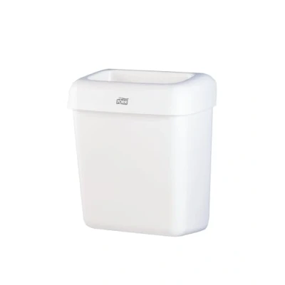 Abbildung von Tork Abfalleimer 20L Toiletteneimer für Badezimmer Montage an Wänden oder Waschraumböden Kompaktes und praktisches Design 43 x 32,2 20,5 cm Weiß