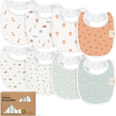 Abbildung von Baby Lätzchen für Jungen &amp; Mädchen 8er Pack Bio Baumwolle zum Zahnen Junge groß Säugling, Kleinkind (Wilderness)