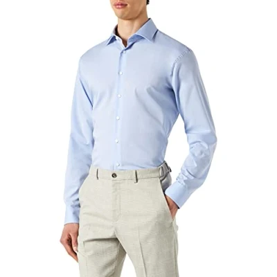 Abbildung von Seidensticker Herren Business Hemd Shaped Fit Bügelfrei Kent Kragen Langarm 100% Baumwolle Hellblau 42