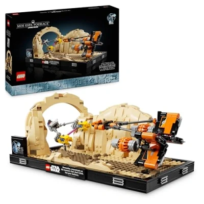 Abbildung von LEGO Star Wars Podrennen in Mos Espa Diorama, Set für Erwachsene, Die dunkle Bedrohung Modellbausatz, enthält Anakin Skywalker&#039;s Podracer, Sammlerstück, Geschenke Männer und Frauen 75380