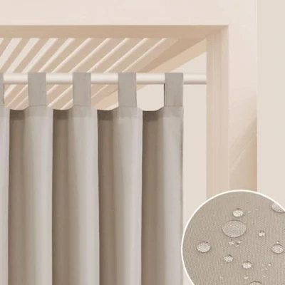 Abbildung von ROOM99 Outdoorvorhäng mit Schlaufen Garden Line 155 x 220 cm Breite Höhe Outdoor Vorhang wetterfest Wasserdicht Sichtschutz Sonnenschutz Gardinen Garten Winddicht Beige, 1 Stück