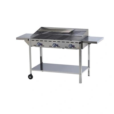 Abbildung von HENDI Grillsystem Green Fire 3 Brenner GN 1/1 mit Windfang Grillplatte Gusseisen 108 x 61 82,5 cm Edelstahl Gastro