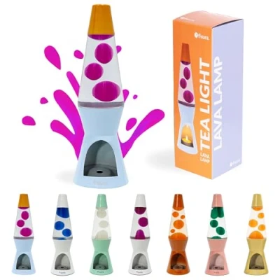 Abbildung von FISURA Lavalampe mit Kerze, blau und orange, ohne Strom. Umweltfreundliche Dekoration einzigartigem Design. Originelles Geschenk. Maße: 29 cm x 8,5 (Kerze nicht enthalten).