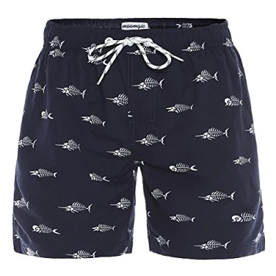 Abbildung von MaaMgic Badehose für Herren Jungen Badeshorts Männer Schnelltrocknend Surfen Strandhose Surf Shorts mit Mash Innenfutter MEHRWEG, Navy Blau Fischgräte, S