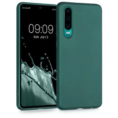 Abbildung von kwmobile Case kompatibel mit Huawei P30 Hülle Schutzhülle aus Silikon metallisch schimmernd Handyhülle Metallic Petrol