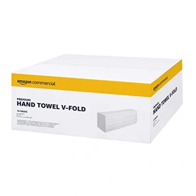 Abbildung von AmazonCommercial V Falt Papierhandtücher, 2 lagig Premium, 3990 Blätter (266 Blätter, 15 er Pack), Blattgröße: 22 cm x 21