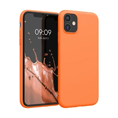 Abbildung von kwmobile Hülle kompatibel mit Apple iPhone 11 weiches TPU Silikon Case Cover geeignet für kabelloses Laden Fruity Orange