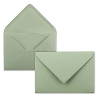 Abbildung von 100x Briefumschläge B6 17,5 x 12,5 cm Eukalyptus Grün Nassklebung mit spitzer Klappe 120 g/m² Für Hochzeit, Gruß Karten, Einladungen