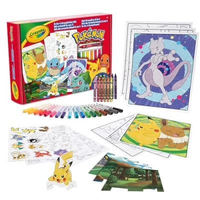 Abbildung von CRAYOLA Pokémon 5 in 1 Kreativset, mit Ausmalblättern, Markern, Buntstiften, Aufklebern, 60 Stück, Geschenk für Jungen und Mädchen, ab 4 Jahren 04 2924