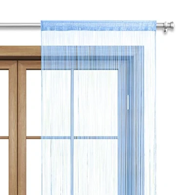 Abbildung von wometo Fadenvorhang Türvorhang Fäden 90x245 cm blau hellblau Stangendurchzug oekoTex kürzbar waschbar Uni einfarbig in vielen bunten Farben