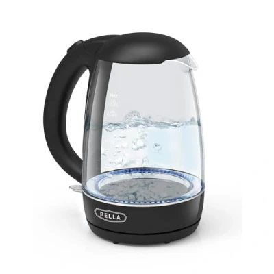 Abbildung von BELLA Elektrischer Wasserkocher, 1,7 l Mobiler, schnurloser LED Farbwechsel Teekessel aus Klarglas mit Abschaltautomatik und Trockengehschutz, schwarz
