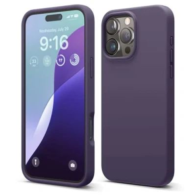 Abbildung von elago Premium Liquid Silikon Hülle Kompatibel mit iPhone 16 Pro Max Hülle, Ganzkörper Handyhülle, Stoßfest, Schlanke Kratzfester weicher Mikrofaser Innenfutter, 6.9 Zoll (Dunkellila)