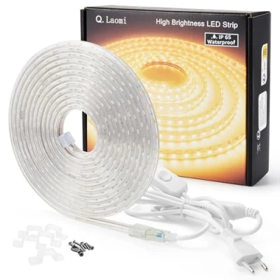 Abbildung von Q.Laomi Led Band 5 Meter mit Schalter, IP65 Wasserdicht Lichtband 230V Stripe, 5M, Warmweiß