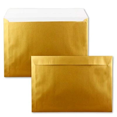 Abbildung von 25x große XXL Briefumschläge DIN C4 in Gold Metallic 22,9 x 32,4 cm Haftklebung ohne Fenster Versandtasche für A4 geeignet