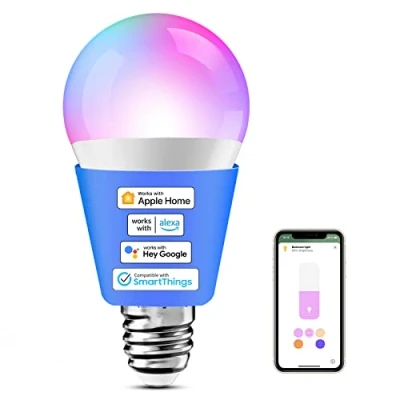 Abbildung von meross WLAN Glühbirne funktioniert mit Apple HomeKit Wifi Lampe für mehrfarbig &amp; dimmbar kompatibel Siri, Alexa, Google Home und SmartThings E27