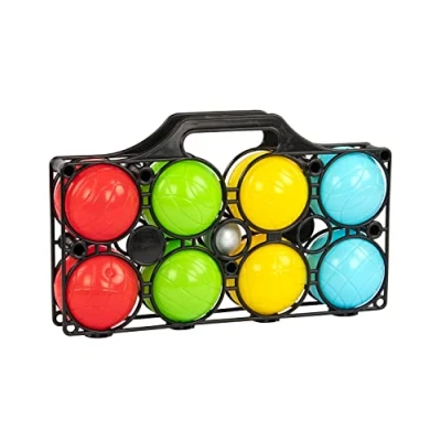 Abbildung von Idena 40409 Boccia Spiel mit 8 farbigen Kugeln, Zielkugel und Tragekorb, Geschicklichkeitsspiel für Kinder Erwachsene, Sport den Außenbereich, ideal Sommer, im Garten oder Park