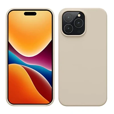 Abbildung von kwmobile Hülle für das iPhone 14 Pro Max dünnes Silikon Handy Case stoßfeste Handyhülle mit weicher Oberfläche unterstützt kabelloses Laden Creme
