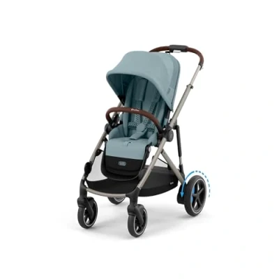 Abbildung von CYBEX Gold Kinderwagen E GAZELLE S, Ab Geburt bis ca. 4 Jahre, Max. 22 kg (Single Modus) / 2x (Duo Modus), All in 1 System mit Antrieb und 20+ Konfigurationen, Stormy Blue